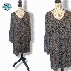 CABI Calico Disty Floral Chiffon Bell Sleeve Peasant Dress, Small